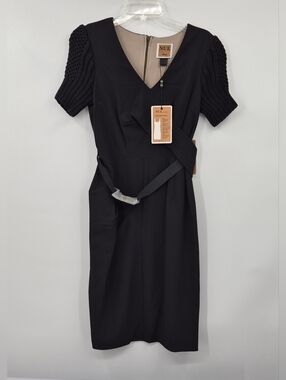 NWT NUE by Shani Size 6 Black Short Sleeve Belt Dress Built-in Body Shaper